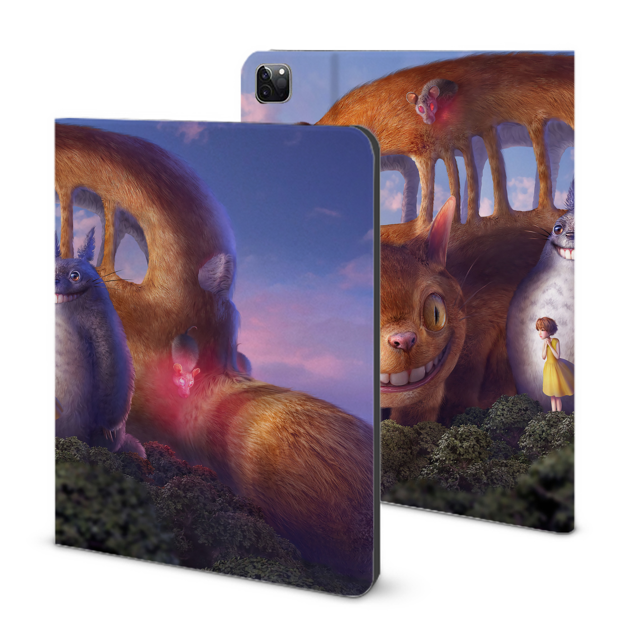 （画像用） となりのトトロ 草壁メイ 草壁サツキ My Neighbor Totoro Satsuki Kusakabe Mei Kusakabe IPad ケース ブック型 PUレザー TPU 耐衝撃 軽量 薄型 ペン収納なし 全面保護 IPad 各モデル対応